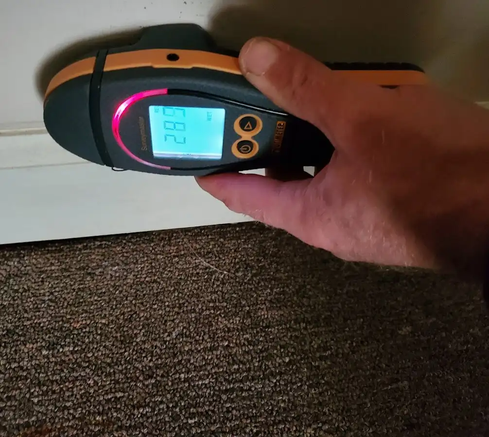 Moisture detection at baseboard during Burst Pipe Cleanup in Tuskegee